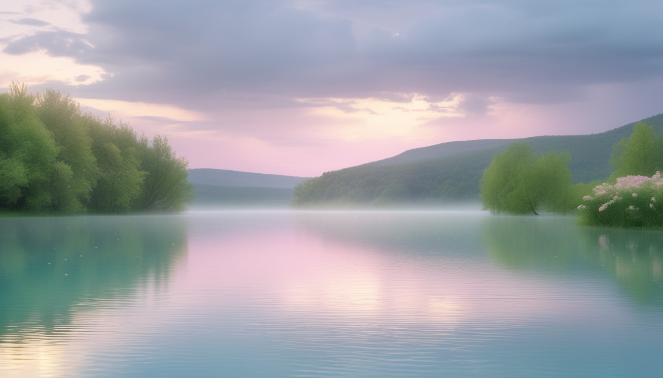 Spring background — serene lake at sunset