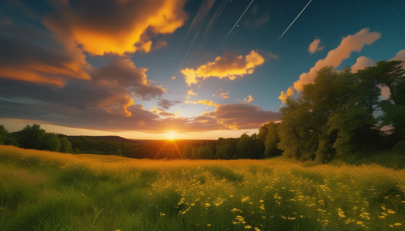 Summer background — golden meadow at sunset